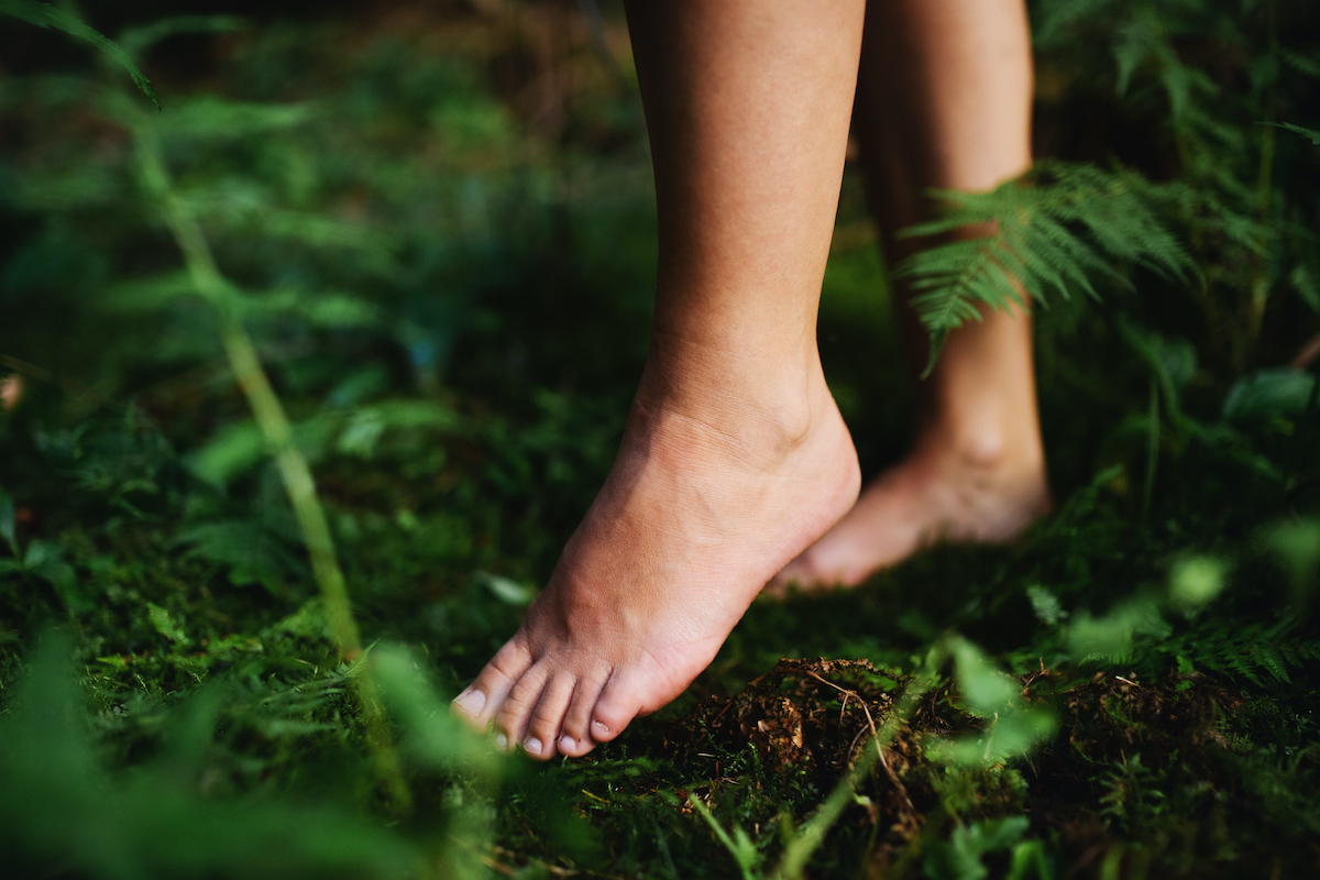 Bare feet in the forest